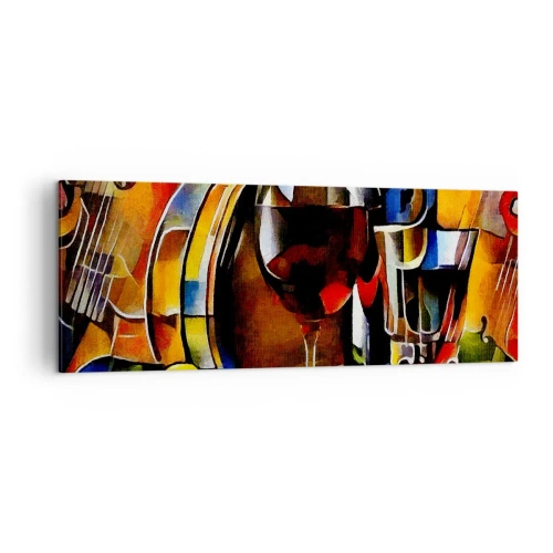 Obraz na płótnie - Abstrakcyjna martwa natura z kieliszkami i instrumentami - 140x50cm - I świat nabiera barw - Nowoczesna dekoracja ścienna do salonu i sypialni ARTTOR