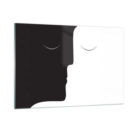Obraz na szkle - Minimalistyczne czarno-białe twarze tworzące jedność - 120x80cm - Jedność przeciwieństw - Nowoczesna dekoracja ścienna do salonu, kuchni i sypialni ARTTOR
