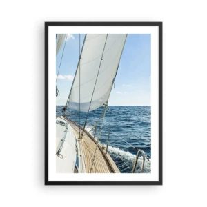 Plakat w czarnej ramie - Żaglówka na pełnym morzu w słoneczny dzień - 50x70cm - Ahoj, przygodo - Nowoczesna dekoracja ścienna do salonu i sypialni ARTTOR