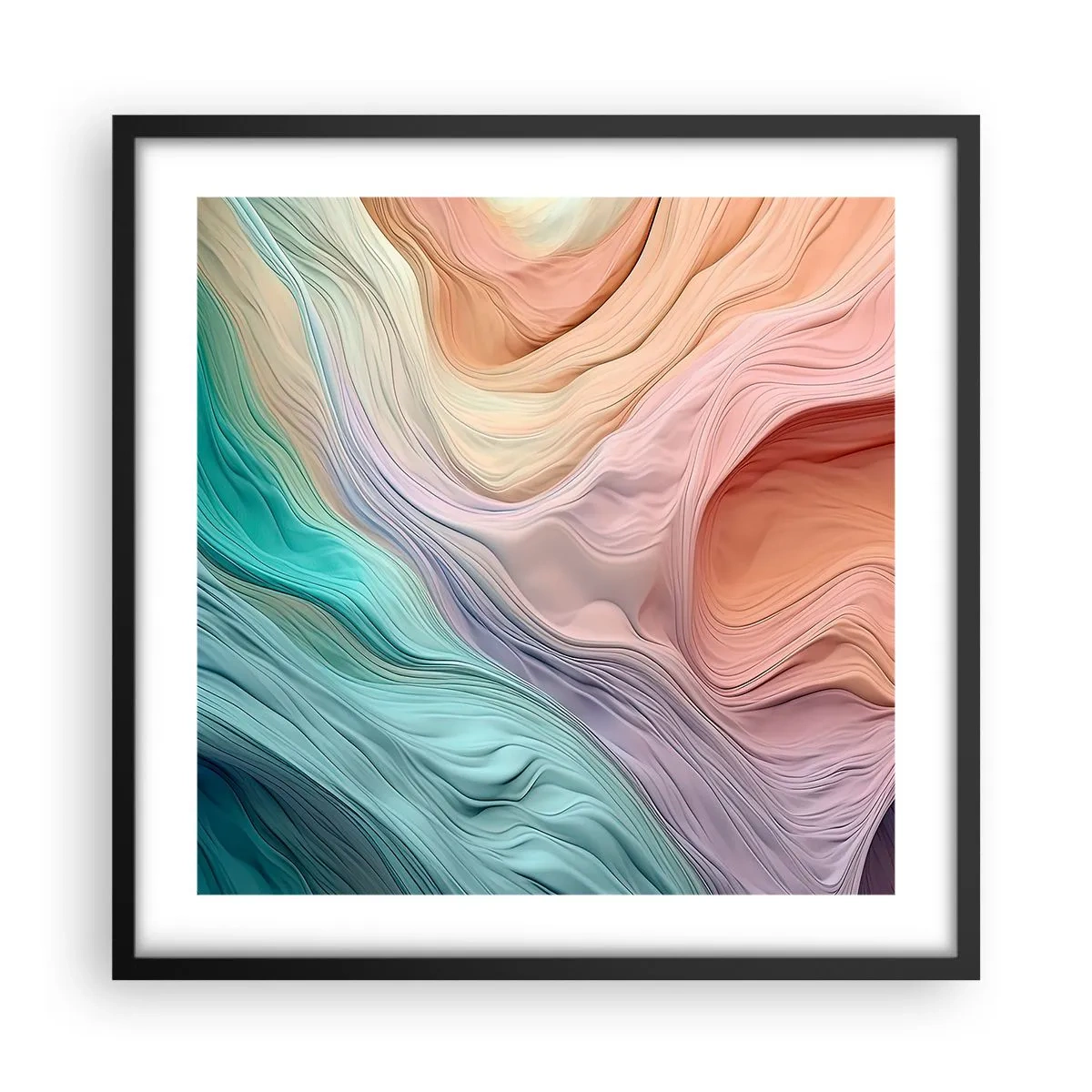 Plakat w czarnej ramie - Tęczowa fala - 50x50 cm