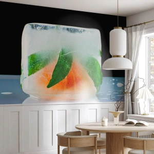 Fototapeta Samoprzylepna Deluxe Sticker - Świeżość i ochłoda - Kostka Lodu, Pomarańcza, Liść Mięty - 250x175 cm