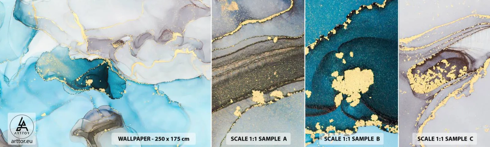 Fototapeta Próbka Samoprzylepna Deluxe Sticker - Studium spotkania szarości z turkusem - Abstrakcja, Sztuka, Nowoczesny Wzór - 100x30 cm