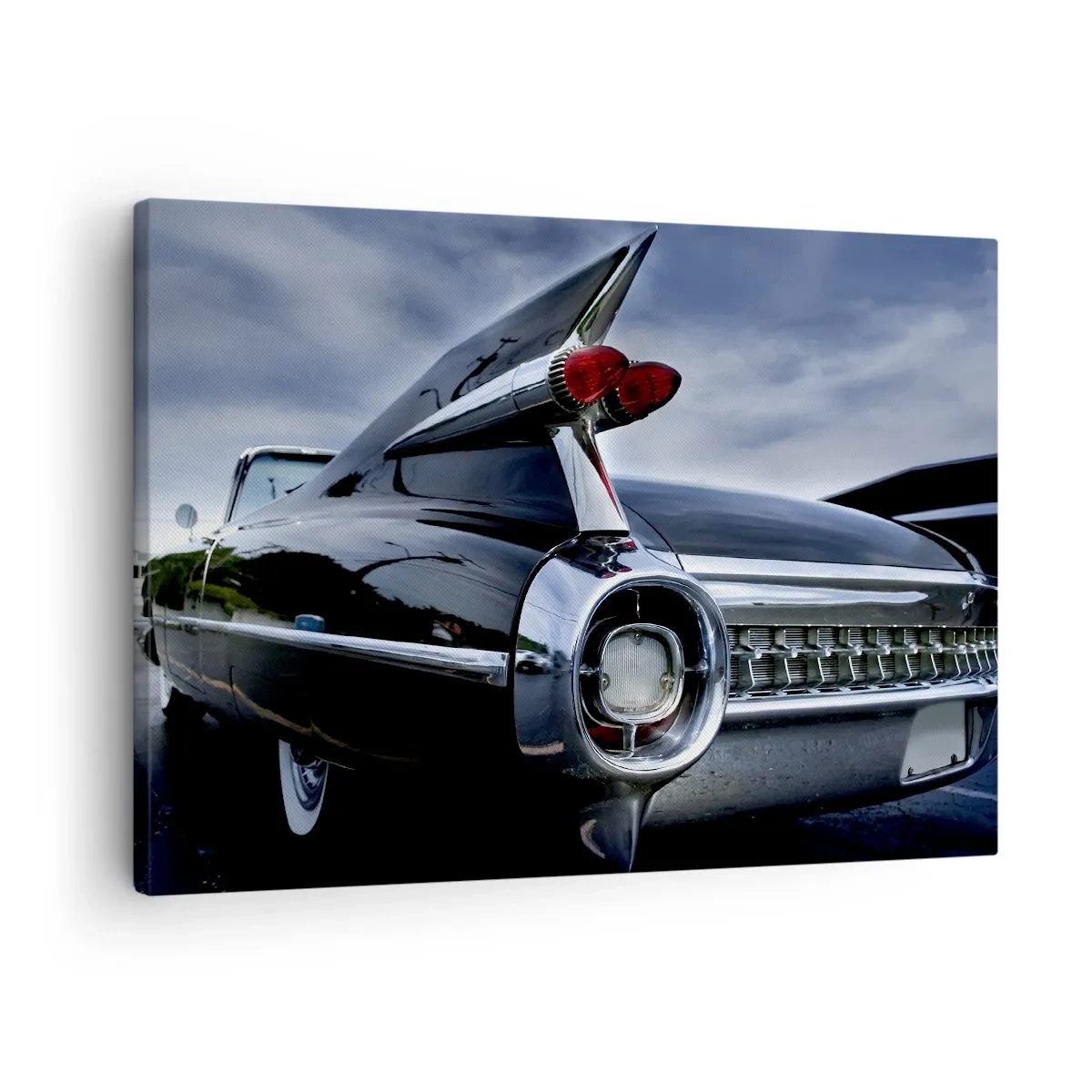 Obraz na płótnie - Klasyczny samochód retro z błyszczącym chromem i płetwami - 70x50cm - Właśnie dlatego piękny! - Nowoczesna dekoracja ścienna do salonu i sypialni ARTTOR