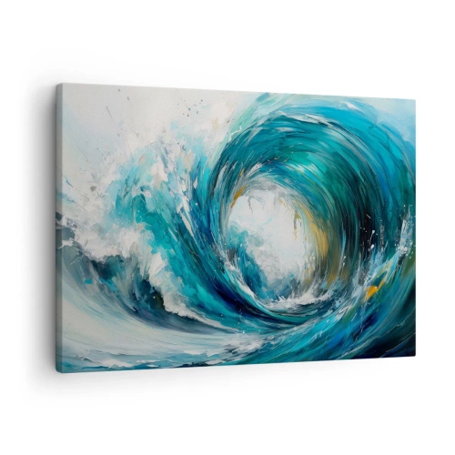 Obraz na płótnie - Dynamiczna fala w odcieniach błękitu i turkusu - 70x50cm - Morski portal - Nowoczesna dekoracja ścienna do salonu i sypialni ARTTOR