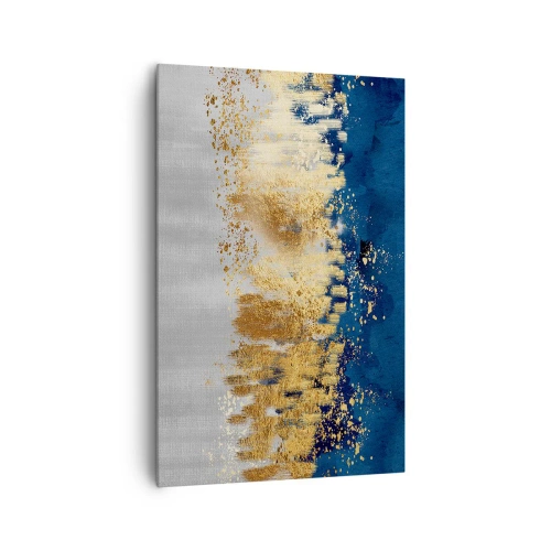 Obraz na płótnie - Abstrakcyjna kompozycja w odcieniach złota i granatu - 80x120cm - Nowoczesna kompozycja z błyskiem - Nowoczesna dekoracja ścienna do salonu i sypialni ARTTOR