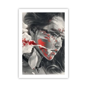 Plakat - Artystyczny portret z czerwonym akcentem - 50x70cm - W oparach absurdu - Nowoczesna dekoracja ścienna do salonu, kuchni i sypialni ARTTOR