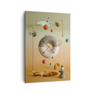 Obraz na płótnie - Abstrakcyjna kompozycja geometrycznych kształtów i złotych akcentów w przestrzeni - 50x70cm - Wszystko się zdarzyć może - Nowoczesna dekoracja ścienna do salonu, kuchni i sypialni ARTTOR