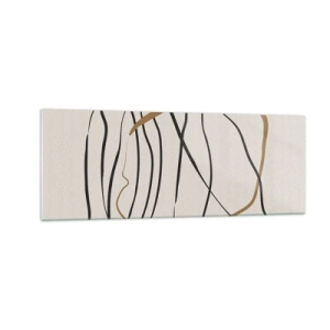 Obraz na szkle - Artystyczne linie w czerni i złocie na jasnym tle - 140x50cm - Kompozycja – taniec opętaniec - Nowoczesna dekoracja ścienna do salonu i sypialni ARTTOR