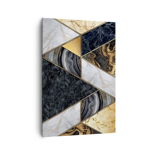 Obraz na płótnie - Geometryczne trójkąty w złocie, marmurze i ciemnych odcieniach - 70x100cm - Kamień przy kamieniu - Nowoczesna dekoracja ścienna do salonu i sypialni ARTTOR