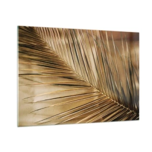 Obraz na szkle - Zbliżenie na liść palmy w złocisto-brązowej tonacji - 100x70cm - Naturalna kolumnada - Nowoczesna dekoracja ścienna do salonu, kuchni i sypialni ARTTOR