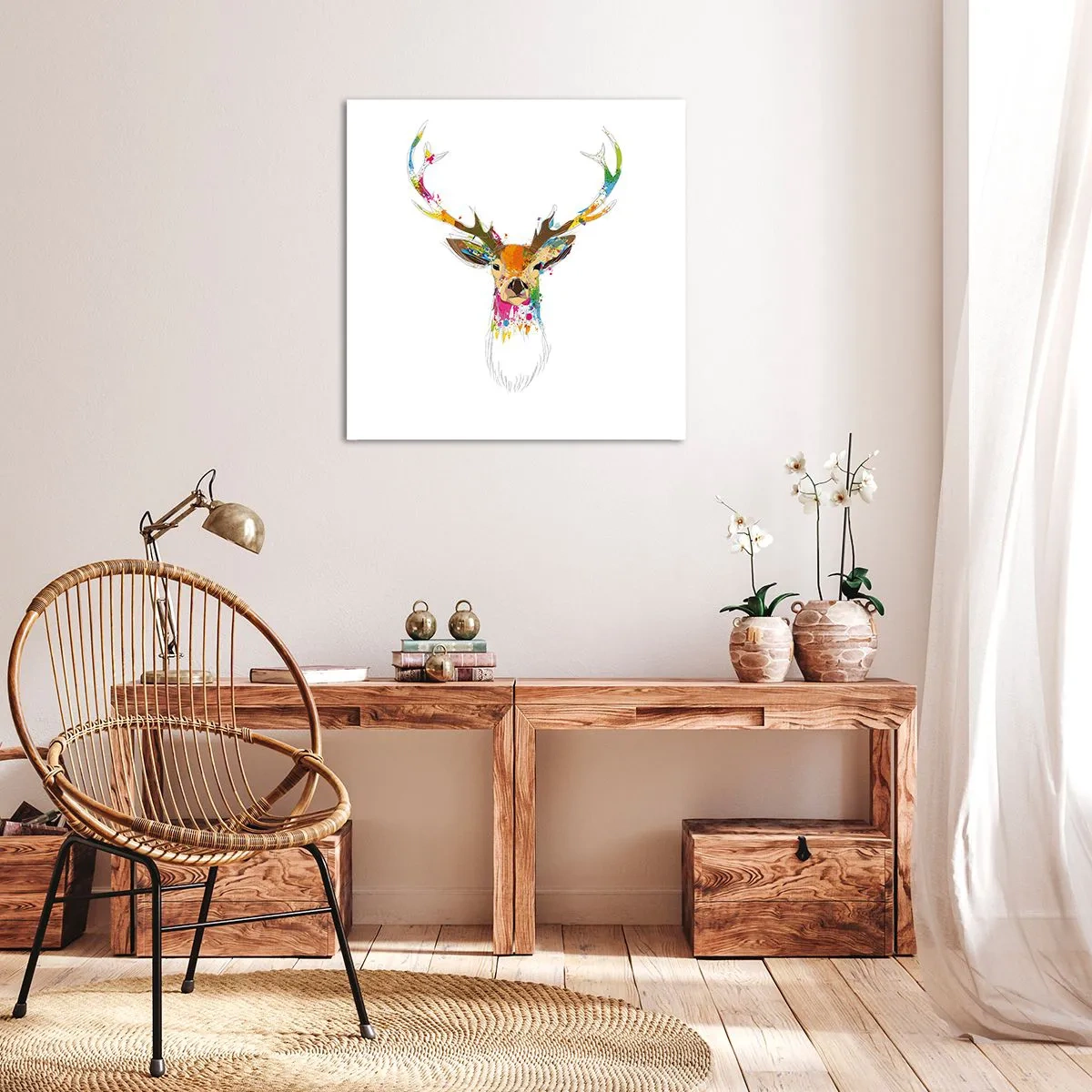 Obraz na płótnie - Łagodny jelonek skąpany w kolorze - 40x40 cm