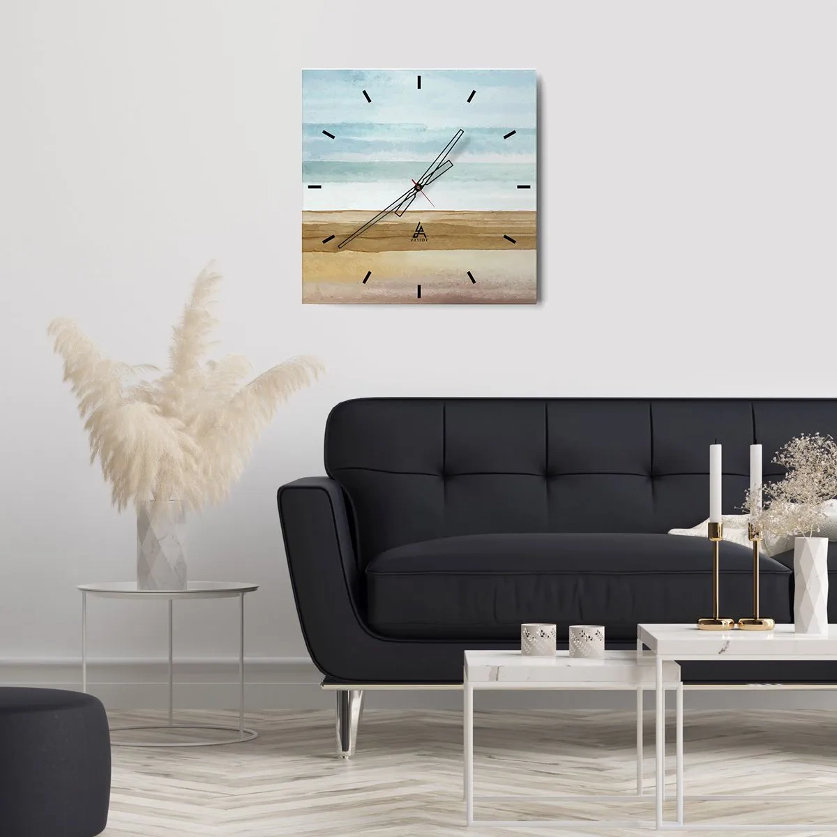 Zegar ścienny - Abstrakcyjny pejzaż plaży w pastelowych odcieniach - 30x30cm - Ukojenie - Nowoczesna dekoracja ścienna do salonu i sypialni ARTTOR