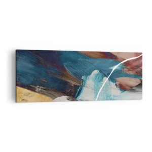 Obraz na płótnie - Abstrakcyjne pociągnięcia pędzla w odcieniach niebieskiego i złota - 140x50cm - Z rozmachem i energicznie - Nowoczesna dekoracja ścienna do salonu i sypialni ARTTOR