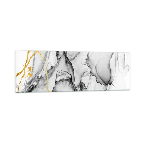 Obraz na szkle - Abstrakcyjne czarno-białe wzory z dodatkiem złotych akcentów - 160x50cm - Kompozycja z motywem złota - Nowoczesna dekoracja ścienna do salonu i sypialni ARTTOR