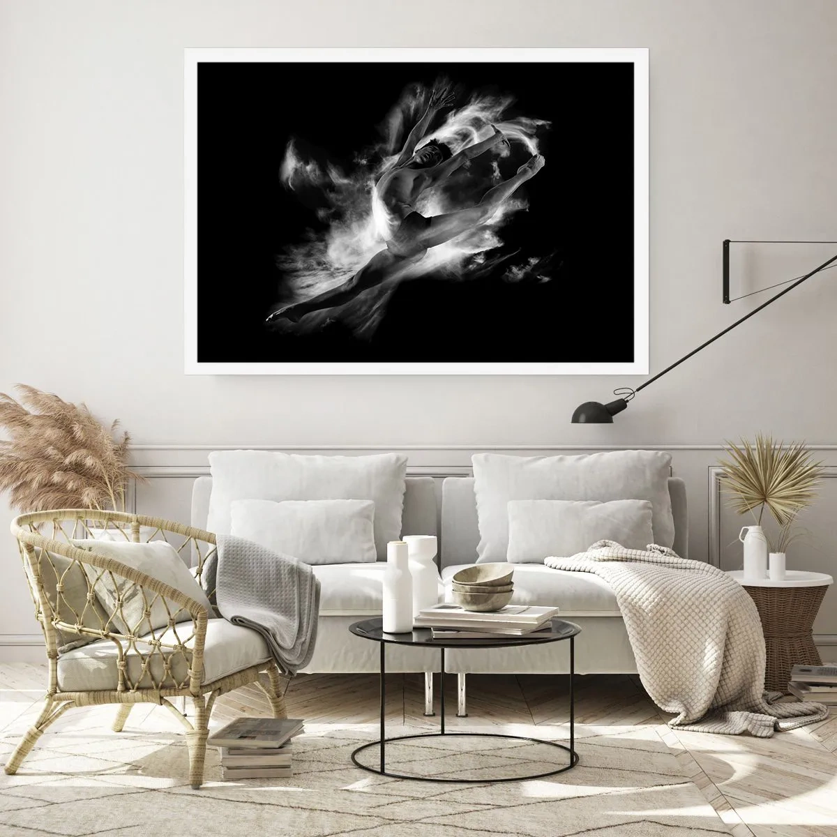 Plakat - Tancerz w dynamicznej pozie na czarnym tle - 100x70cm - Zatrzymany w locie - Nowoczesna dekoracja ścienna do salonu i sypialni ARTTOR