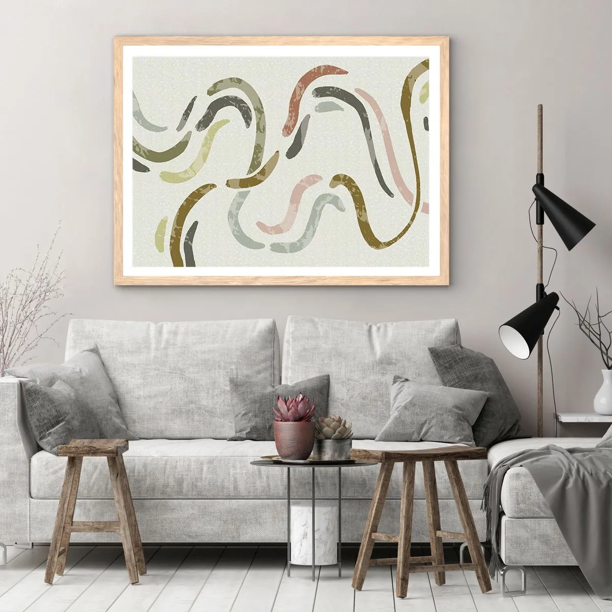 Plakat w ramie jasny dąb - Radosny taniec abstrakcji - 91x61 cm