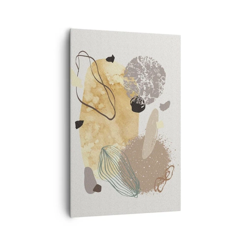 Obraz na płótnie - Kompozycja abstrakcyjnych kształtów w beżach i żółciach - 80x120cm - Plumkologia stosowana - Nowoczesna dekoracja ścienna do salonu i sypialni ARTTOR