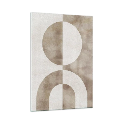 Obraz na szkle - Geometria w beżach z półokręgiem i kołem na tle pionowym - 50x70cm - Podobieństwa i różnice - Nowoczesna dekoracja ścienna do salonu, kuchni i sypialni ARTTOR