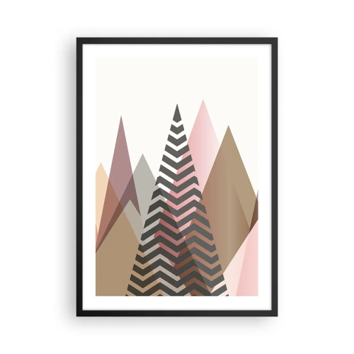 Plakat w czarnej ramie - Geometryczne góry w pastelowych odcieniach z efektem warstw - 50x70cm - Piramidalny widok - Nowoczesna dekoracja ścienna do salonu i sypialni ARTTOR