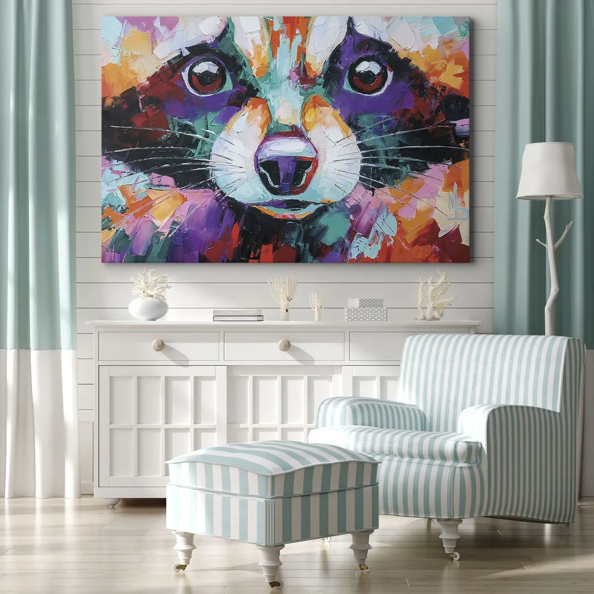 Obraz na płótnie - Kolorowy portret szopa w stylu malarstwa ekspresyjnego - 70x50cm - Tylko dobre emocje - Nowoczesna dekoracja ścienna do salonu i sypialni ARTTOR