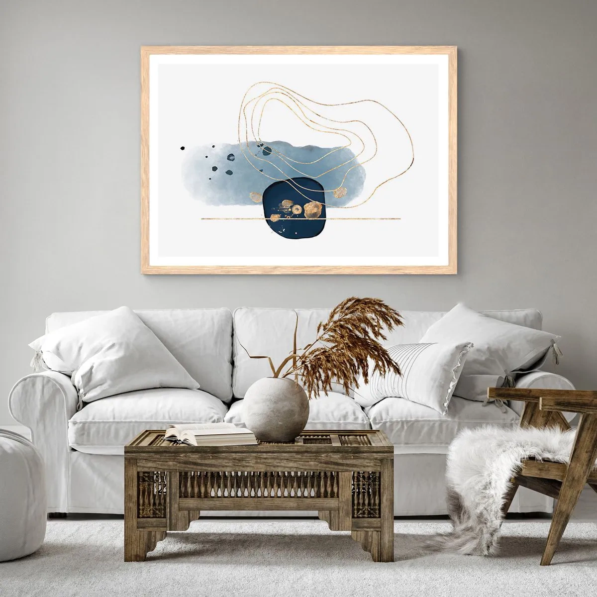 Plakat w ramie jasny dąb - Niebiesko-złota fantazja - 40x30 cm