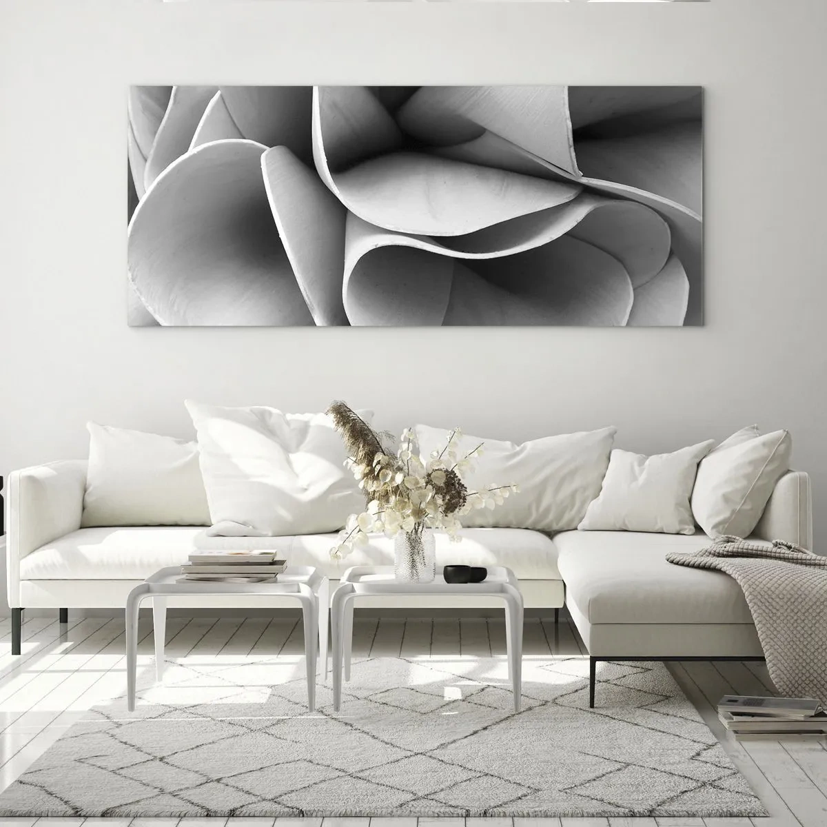Obraz na szkle - Czarno-białe detale abstrakcyjnych form - 120x50cm - Dzieje się w przestrzeni - Nowoczesna dekoracja ścienna do salonu i sypialni ARTTOR
