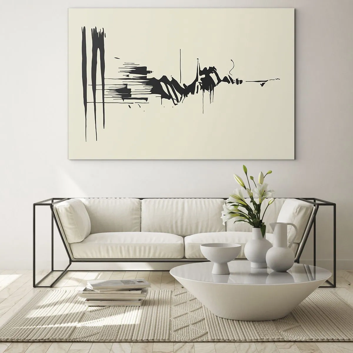 Obraz na szkle - Czarne dynamiczne linie i plamy na jasnym tle w abstrakcyjnym stylu - 100x70cm - Abstrakcja pośpieszna - Nowoczesna dekoracja ścienna do salonu, kuchni i sypialni ARTTOR