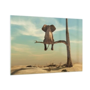 Obraz na szkle - Słon na gałęzi drzewa w surrealistycznej scenerii - 100x70cm - Nowy punkt widzenia - Nowoczesna dekoracja ścienna do salonu, kuchni i sypialni ARTTOR