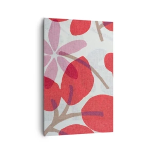 Obraz na płótnie - Kwiaty i liście w odcieniach czerwieni i różu - 80x120cm - Kompozycja kwiatowa w różu - Nowoczesna dekoracja ścienna do salonu i sypialni ARTTOR