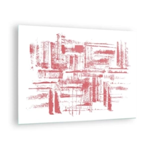 Obraz na szkle - Abstrakcyjna kompozycja w czerwieni przypominająca zarys miejskiej architektury - 70x50cm - Czerwone miasto - Nowoczesna dekoracja ścienna do salonu i sypialni ARTTOR