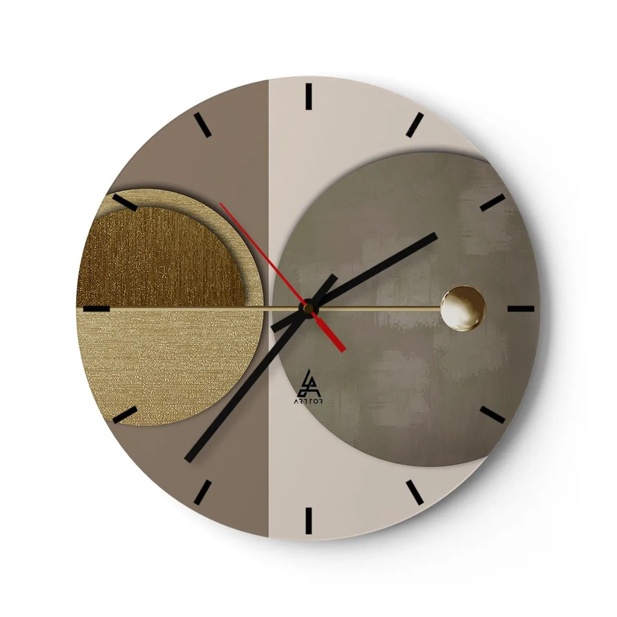 Zegar ścienny - Złote i beżowe geometryczne formy na tle kontrastów - 30x30cm - Doskonała równowaga - Nowoczesna dekoracja ścienna do salonu, kuchni i sypialni ARTTOR