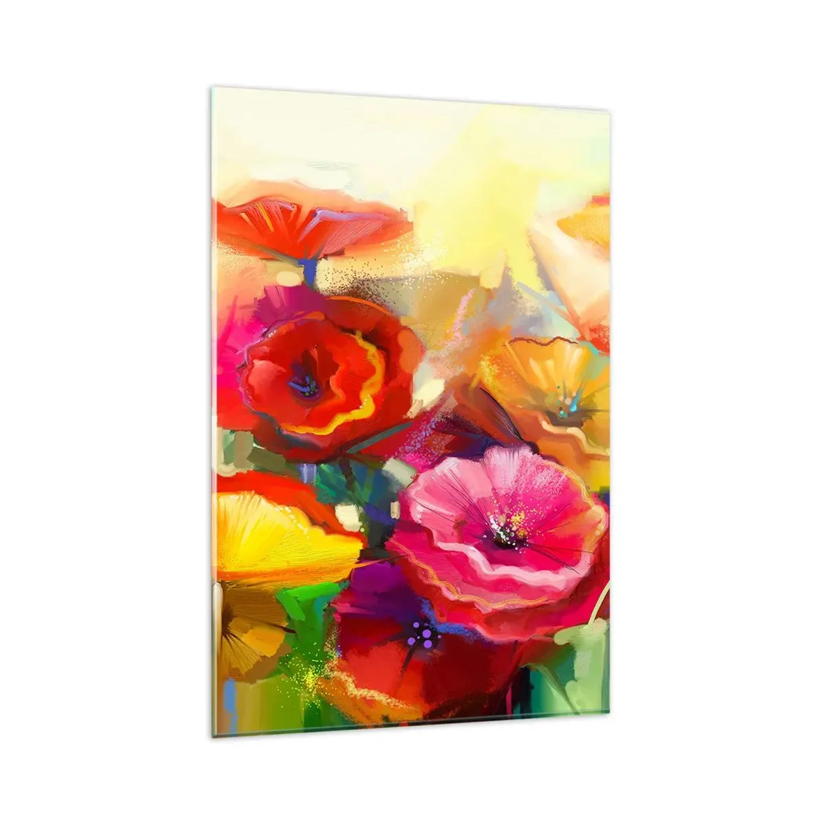 Obraz na szkle - Kolorowe abstrakcyjne kwiaty na jasnym tle - 80x120cm - Nie tylko czerwone - Nowoczesna dekoracja ścienna do salonu i sypialni ARTTOR