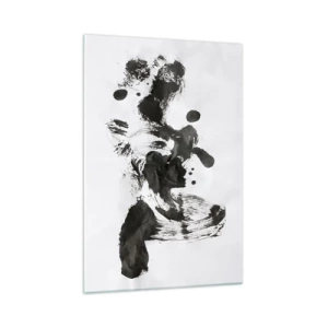 Obraz na szkle - Abstrakcyjna kompozycja czarnych plam na białym tle - 70x100cm - W szaleństwie metoda? - Nowoczesna dekoracja ścienna do salonu i sypialni ARTTOR