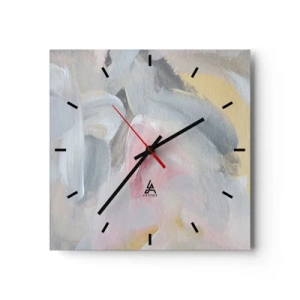 Zegar ścienny - Abstrakcyjne pastelowe pociągnięcia w odcieniach różu i szarości - 30x30cm - W pastelowym świecie - Nowoczesna dekoracja ścienna do salonu i sypialni ARTTOR