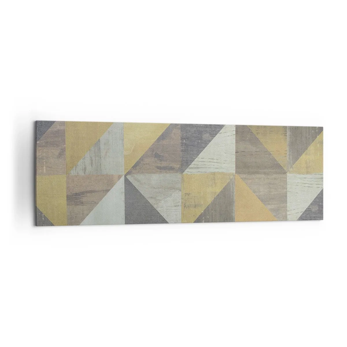 Obraz na płótnie - Geometryczna kompozycja trójkątów w odcieniach ziemi - 160x50cm - Pod kątem trójkąta - Nowoczesna dekoracja ścienna do salonu i sypialni ARTTOR