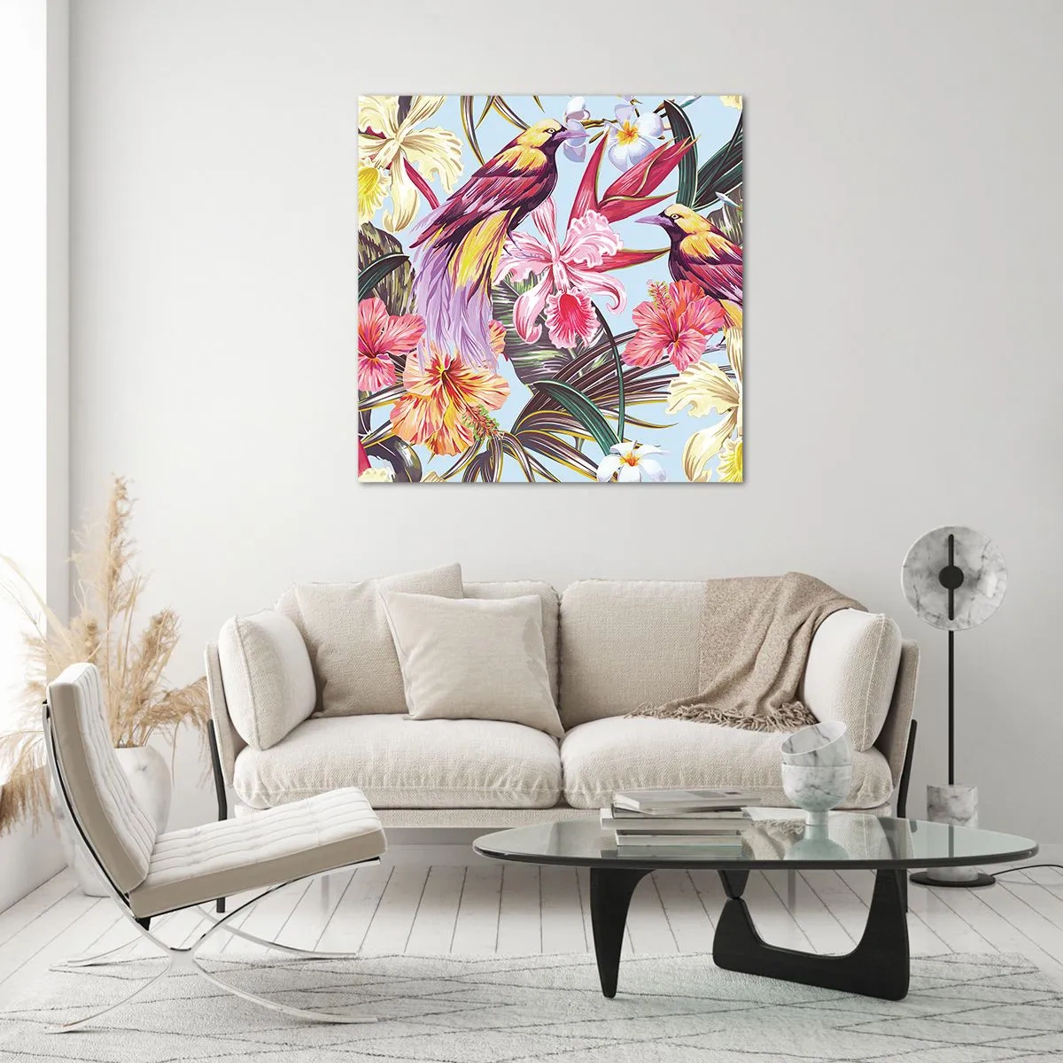 Obraz na szkle - Płatki i piórka - 50x50 cm