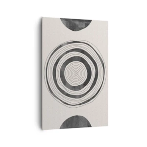 Obraz na płótnie - Minimalistyczne czarno-białe okręgi na jasnym tle - 80x120cm - Ważne to co pomiędzy - Nowoczesna dekoracja ścienna do salonu i sypialni ARTTOR