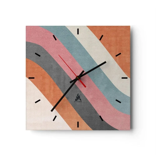 Zegar ścienny - Kolorowe pasy w stylu retro - 30x30cm - Kompozycja diagonalna – ruch - Nowoczesna dekoracja ścienna do salonu i sypialni ARTTOR