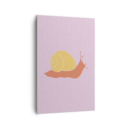 Obraz na płótnie - Minimalistyczna ilustracja ślimaka na pastelowym tle - 80x120cm - Nie ma pośpiechu - Nowoczesna dekoracja ścienna do salonu i sypialni ARTTOR