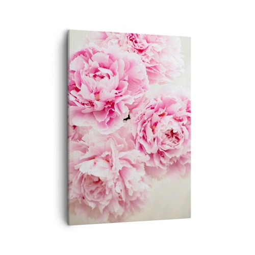 Obraz na płótnie - Bukiet różowych piwonii na jasnym tle - 50x70cm - W różowym przepychu - Nowoczesna dekoracja ścienna do salonu, kuchni i sypialni ARTTOR