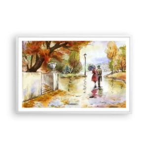 Plakat w białej ramie - Romantyczna jesień w parku - 91x61 cm