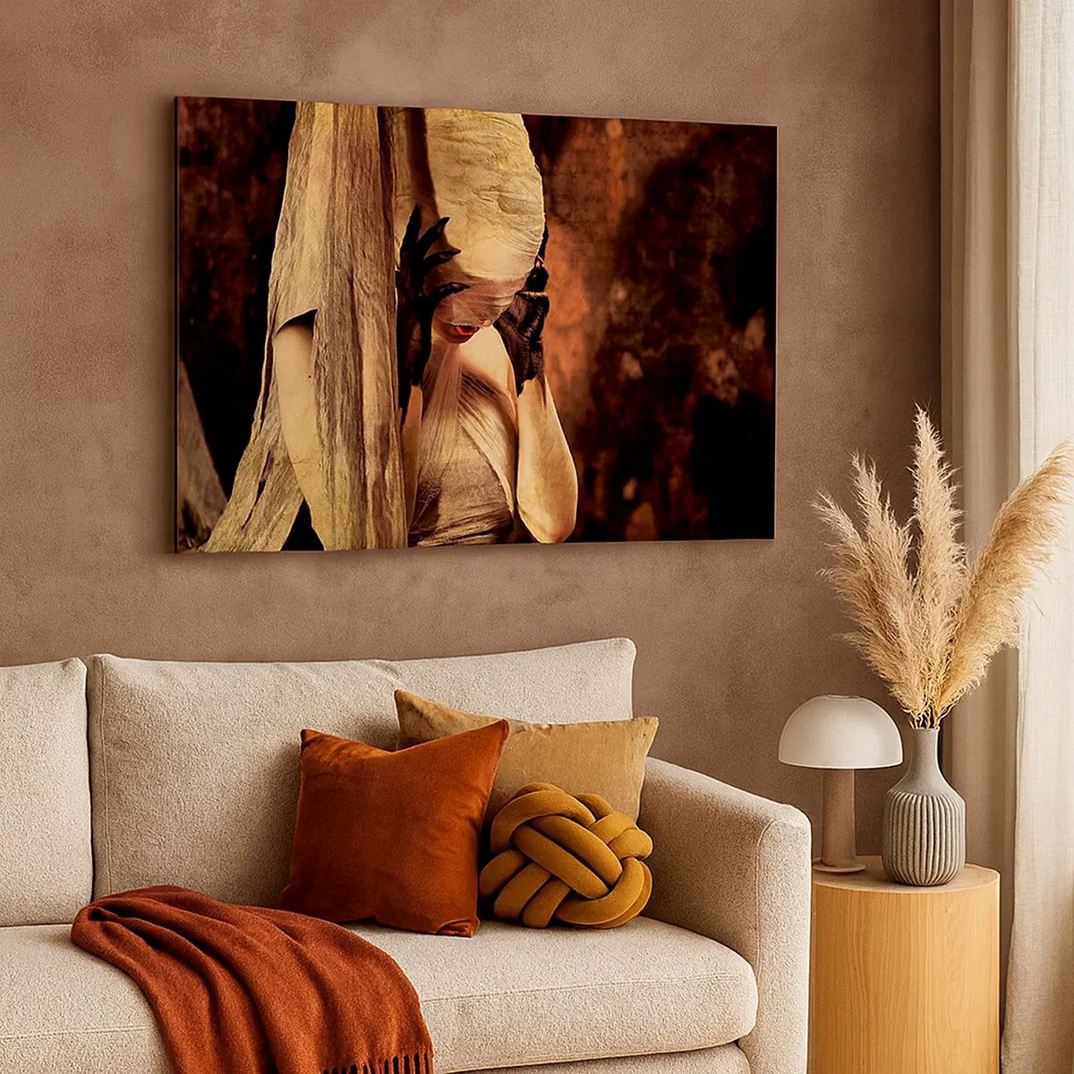 Obraz na płótnie - Kobieta w welonie z tajemniczą stylizacją w ciemnym tle - 70x50cm - Między dobrem a złem - Nowoczesna dekoracja ścienna do salonu i sypialni ARTTOR