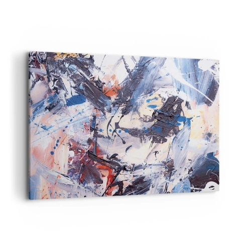Obraz na płótnie - Abstrakcja z dynamicznymi pociągnięciami pędzla w kolorach błękitu i czerwieni - 120x80cm - Szalony taniec abstrakcji - Nowoczesna dekoracja ścienna do salonu, kuchni i sypialni ARTTOR