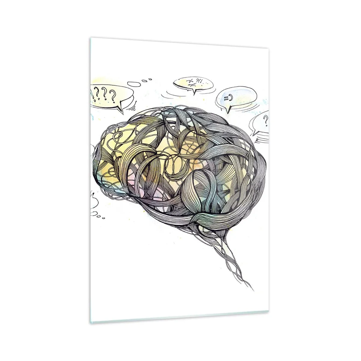 Obraz na szkle - Artystyczna ilustracja mózgu z kolorowymi akcentami - 50x70cm - Człowiek - wielka zagadka - Nowoczesna dekoracja ścienna do salonu, kuchni i sypialni ARTTOR