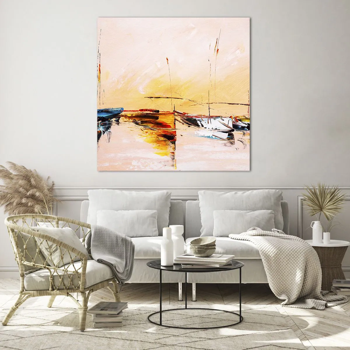 Obraz na szkle - Wieczór w przystani - 60x60 cm