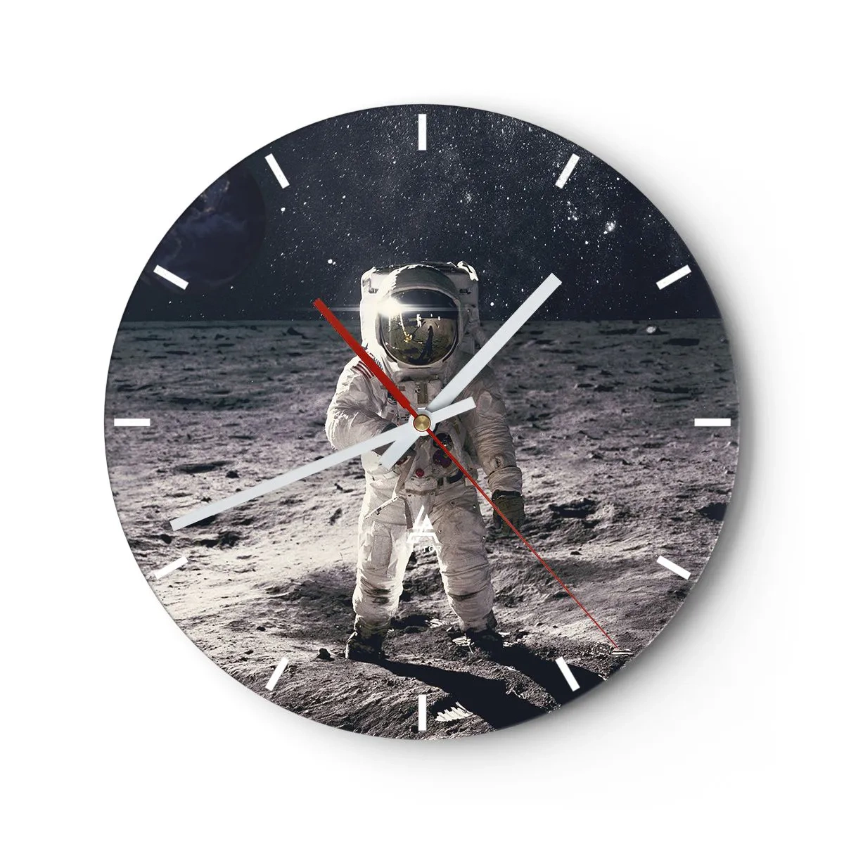 Zegar ścienny - Astronauta na powierzchni Księżyca - 30x30cm - Pozdrowienia z Księżyca - Nowoczesna dekoracja ścienna do salonu, kuchni i sypialni ARTTOR
