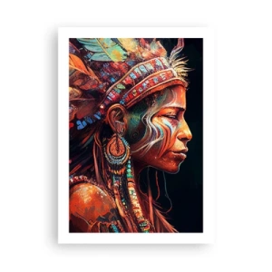 Plakat - Portret kobiety w tradycyjnym pióropuszu - 50x70cm - Magiczny rytuał - Nowoczesna dekoracja ścienna do salonu, kuchni i sypialni ARTTOR