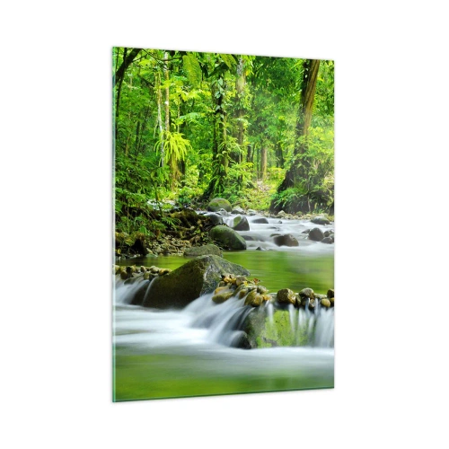 Obraz na szkle - Leśny strumień otoczony bujną roślinnością - 50x70cm - Popłynąć w morzu zieleni - Nowoczesna dekoracja ścienna do salonu, kuchni i sypialni ARTTOR