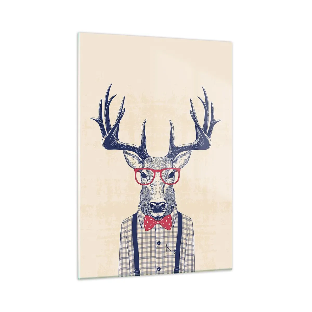 Obraz na szkle - Ilustracja przedstawiająca jelenia w okularach i muszce - 50x70cm - Zabawna ekstrawagancja - Nowoczesna dekoracja ścienna do salonu, kuchni i sypialni ARTTOR