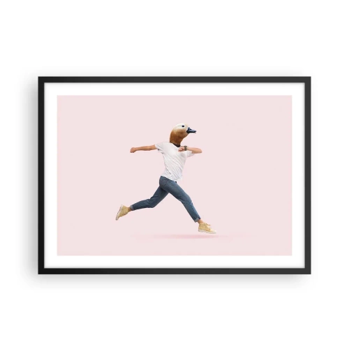 Plakat w czarnej ramie - Surrealistyczna postać z głową kaczki w ruchu - 70x50cm - Szczypta absurdu - Nowoczesna dekoracja ścienna do salonu i sypialni ARTTOR